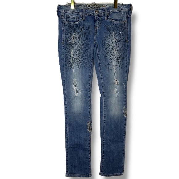 VINTAGE GUESS Scarlet Skinny Leg Bedazzle Y2K Low Rise Hip Hugger Denim Jeans 27 - Picture 3 of 16